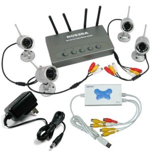 画像1: Weather-proof 2.4G 4-Channel Wireless Surveillance and Security System with 4 Indoor/Outdoor Night Vision Surveillance Cameras + 4 channel USB DVR with audio 